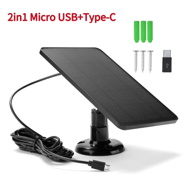 5V 10W Solar Panel for Security Camera / Light With Micro USB+Type-C 2in1 Port