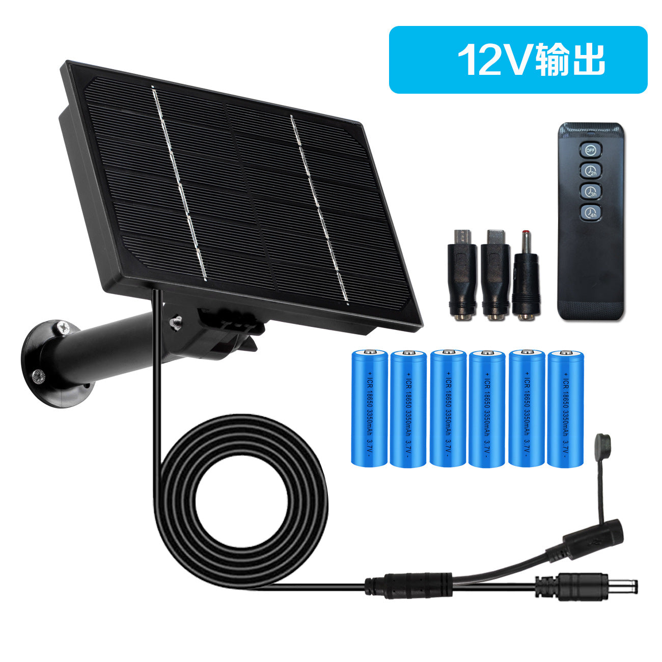 4W Solar Panel For Security Camera - 3 In 1 DC/Micro USB/TypeC Output 5V 6V 9V 12V Solar Charge Built-in 18650 Battery