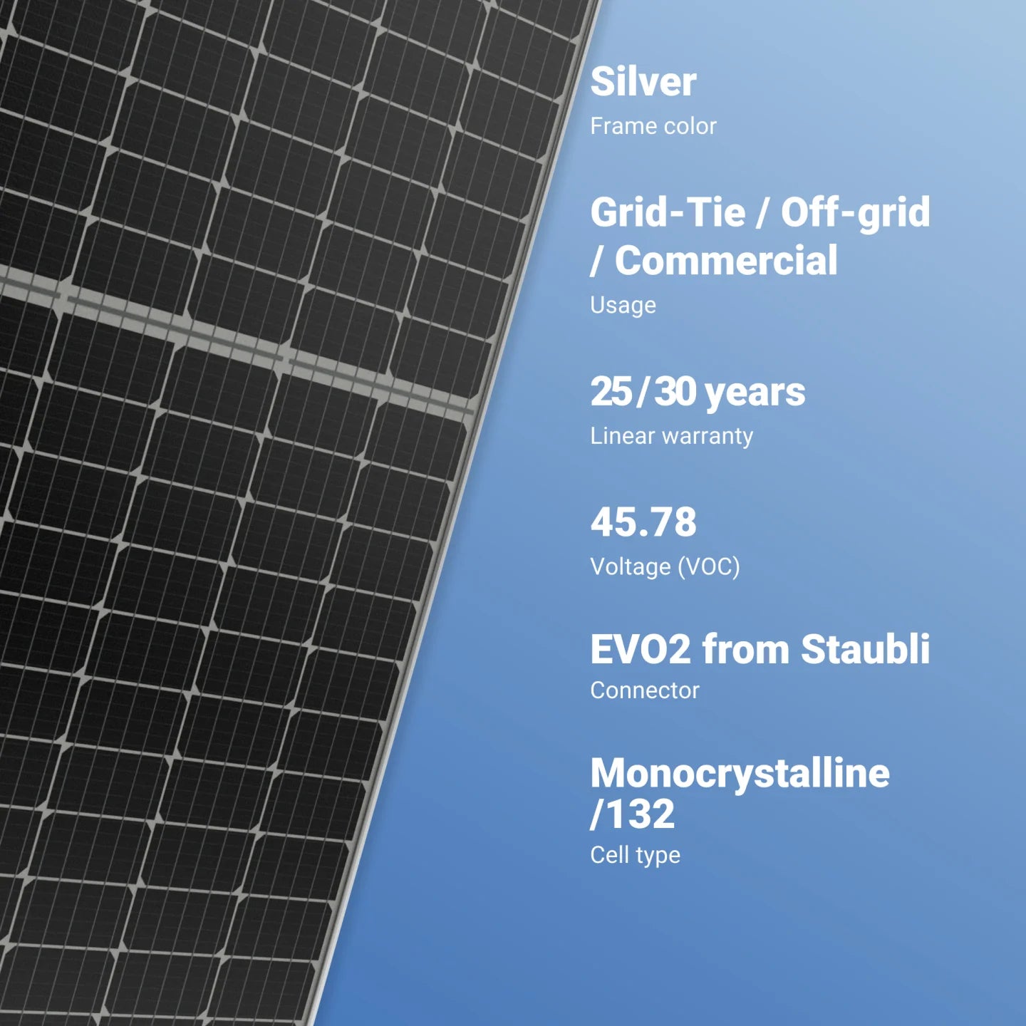 Silfab 500W Solar Panel, Silfab 500W solar panel features silver frame, monocrystalline cells, and a linear warranty for commercial use.