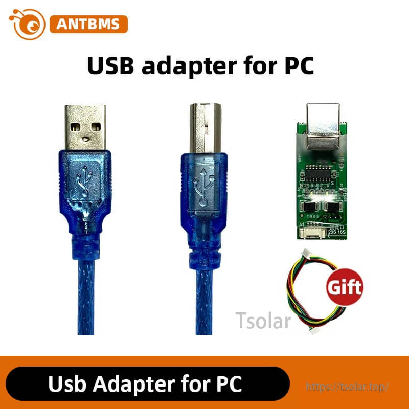 Branded USB adapter for PC image with cable, adapter board, wire harness gift icon, and Tsolar watermark