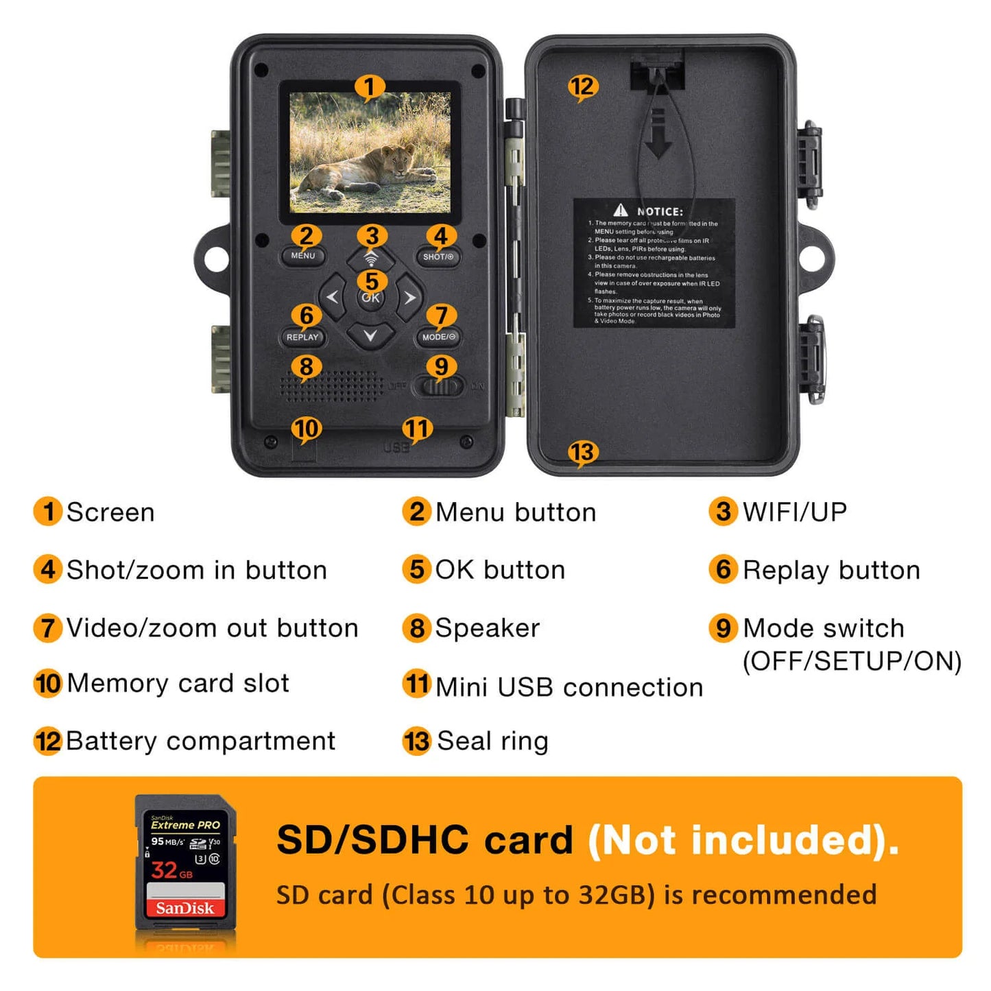 The Campark T80 WiFi Trail Camera captures high-quality images and videos with features like IR LEDs, PIR sensors, and motion detection.