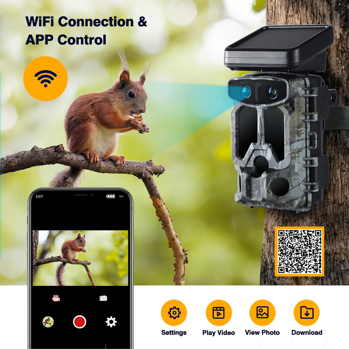 The Campark TC07 Solar Trail Camera captures wildlife moments with dual lens, solar power, and WiFi connectivity for remote monitoring via APP.