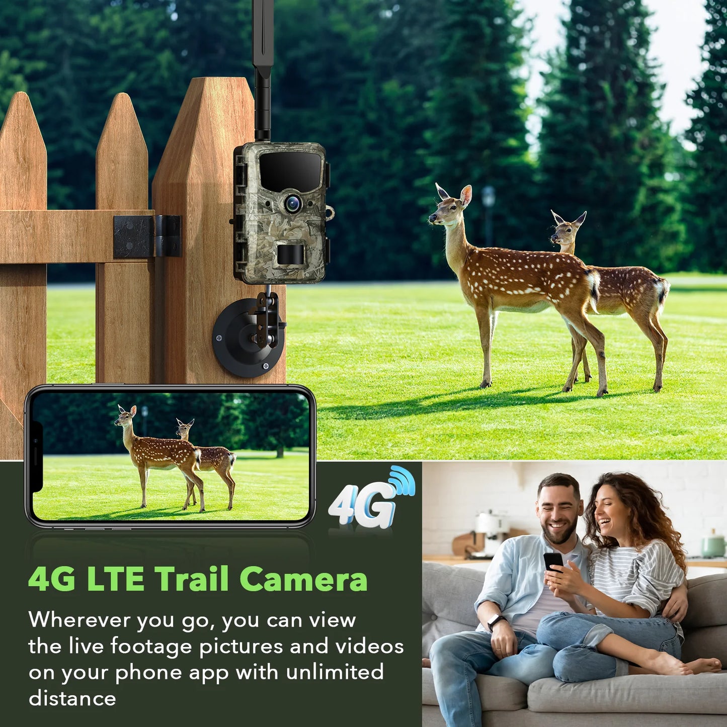 View live footage, photos, and videos on your phone with the Campark TC20 4G LTE trail camera.