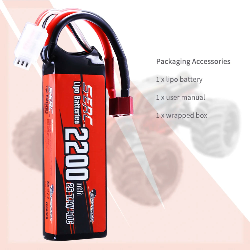 SUNPADOW 2S Lipo Battery 7.4V 40C 2200mAh, Deans T Plug (2pcs) for RC Cars, Airplane, Quadcopter, Helicopter, Drone, FPV