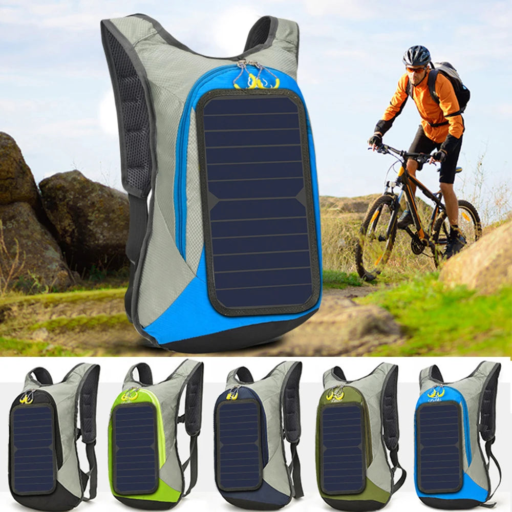 6W 6V USB Solar Panel Backpack – Lightweight 15L Outdoor Hiking & Camping Daypack with Charger