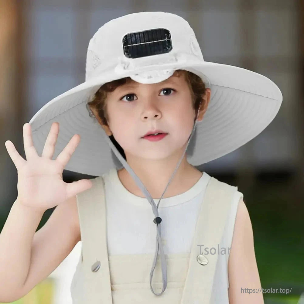 Kids Solar Powered Fan Sun Hat – Wide Brim UV Protection Hat with Mesh Ventilation, Adjustable Fit for Boys Outdoor Play, Travel, Camping