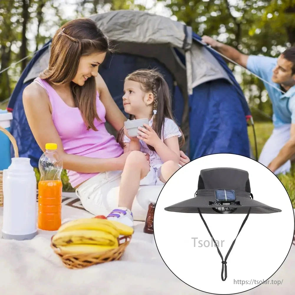 Kids Solar Powered Fan Sun Hat – Wide Brim UV Protection Hat with Mesh Ventilation, Adjustable Fit for Boys Outdoor Play, Travel, Camping