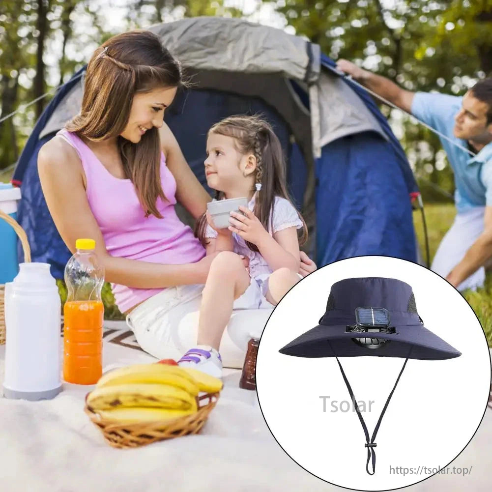 Kids Solar Powered Fan Sun Hat – Wide Brim UV Protection Hat with Mesh Ventilation, Adjustable Fit for Boys Outdoor Play, Travel, Camping