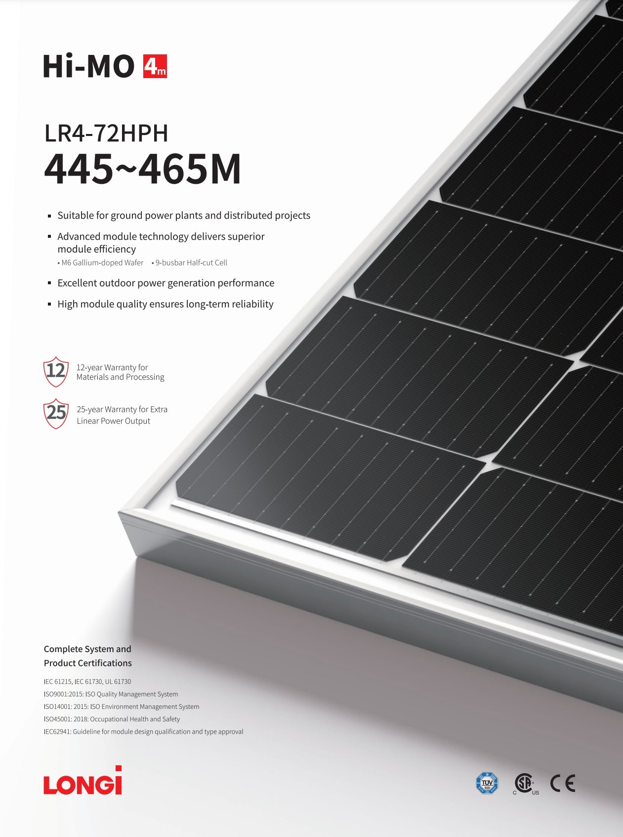 LonGi 465W Solar Panel (LR4-72HPH, 445-465 Watt)