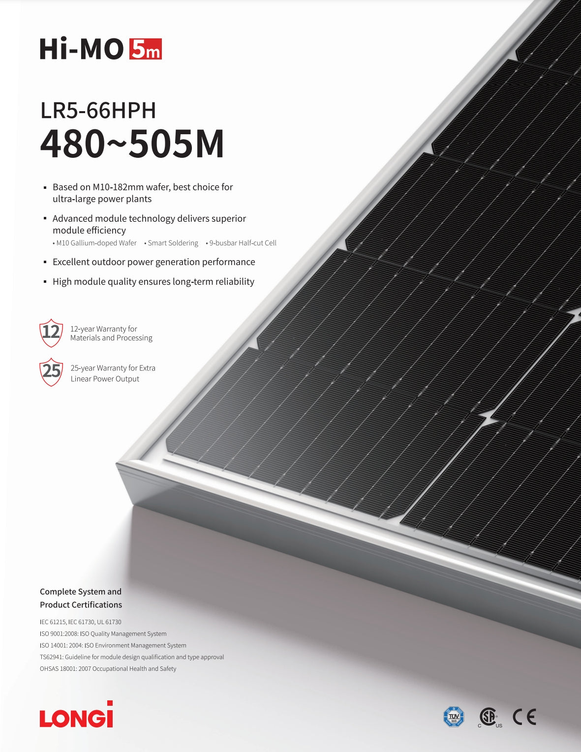 LonGi 485W Solar Panel, LonGi LR5-66HPH solar panel offers superior performance and efficiency with a power rating of 485W.