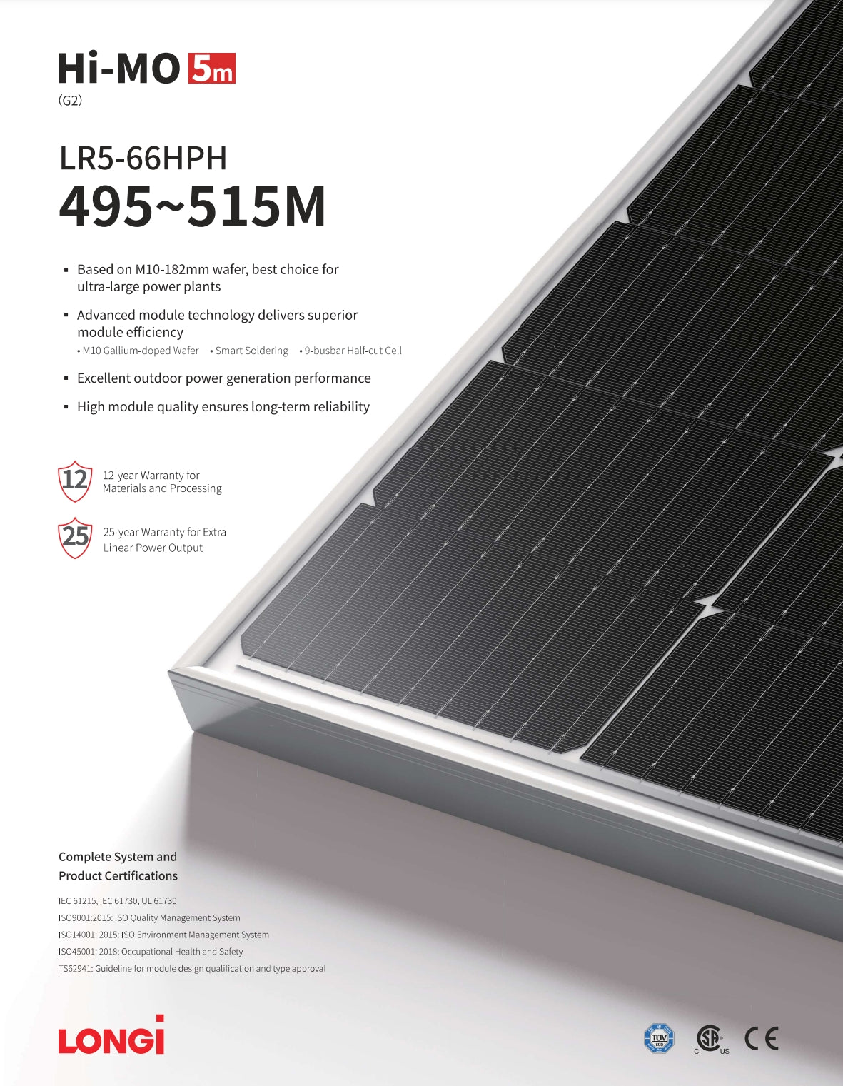 LonGi 495W Solar Panel, LonGi high-performance solar panel features advanced module technology for superior efficiency and reliability, backed by a 12-year warranty.