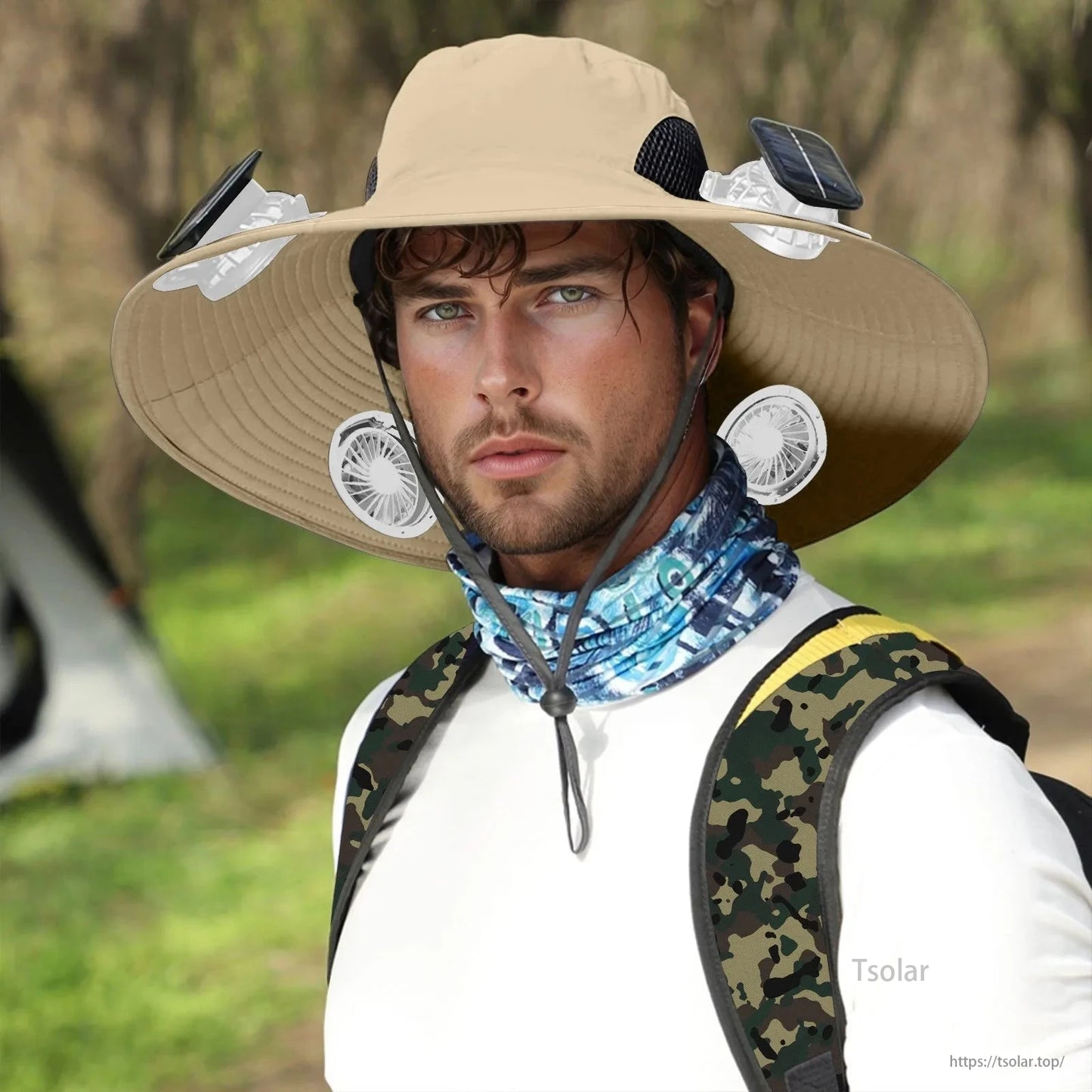 Outdoor Wide Brim Solar Fan Hat – USB & Solar Powered Hat with Adjustable Cooling Fan for Fishing, Hiking, Camping