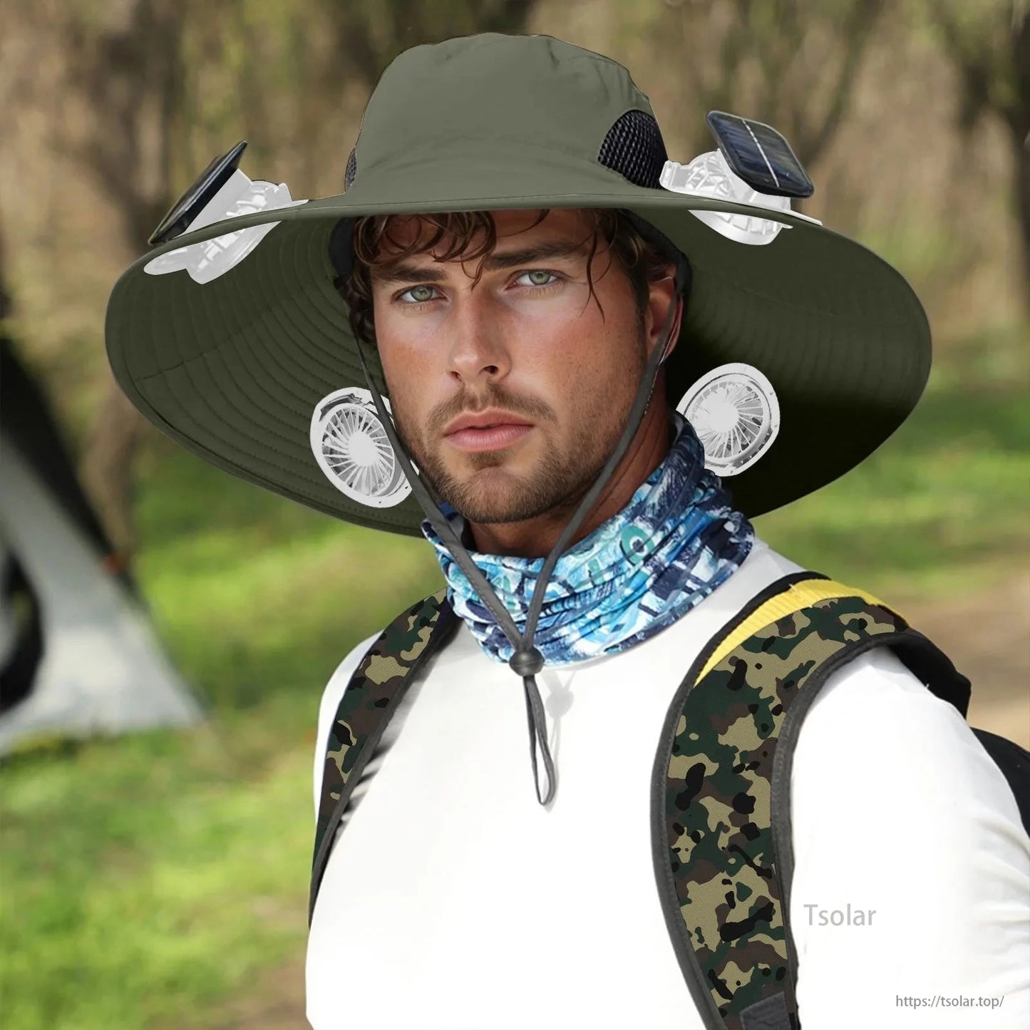 Outdoor Wide Brim Solar Fan Hat – USB & Solar Powered Hat with Adjustable Cooling Fan for Fishing, Hiking, Camping