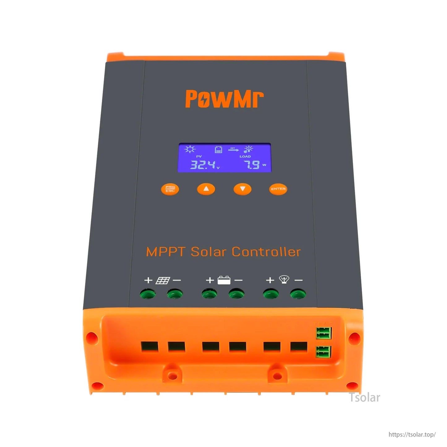 PowMr 60A MPPT solar controller with LCD display and parallel support.