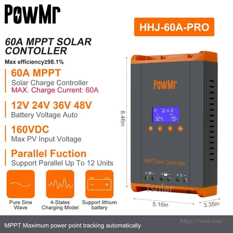 HHJ-60A-PRO size and features chart with product dimensions and key specifications