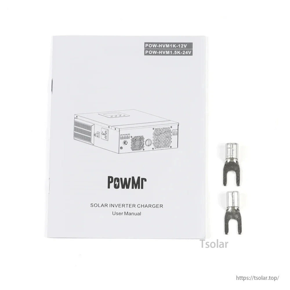 PowMr solar inverter charger user manual with two cable lugs/terminals included