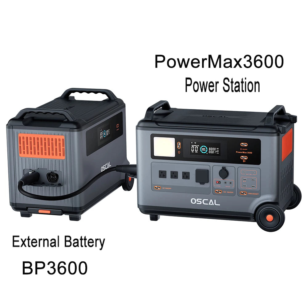 Oscal PowerMax 6000 Power Station, Oscal PowerMax3600 delivers 6000W power with BP3600 external battery, featuring Wi-Fi control for convenient, remote energy management.