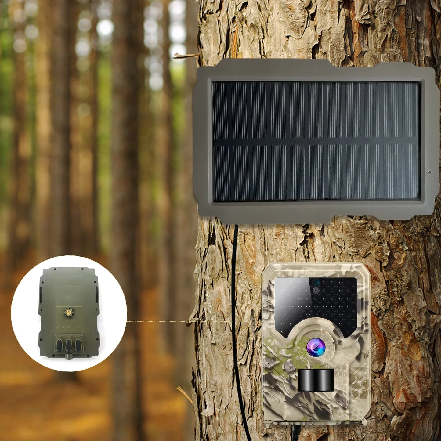 6V-12V 3000mAh Trail Game Camera Solar Panel -  Rechargeable Solar Charger for Hunting Camera
