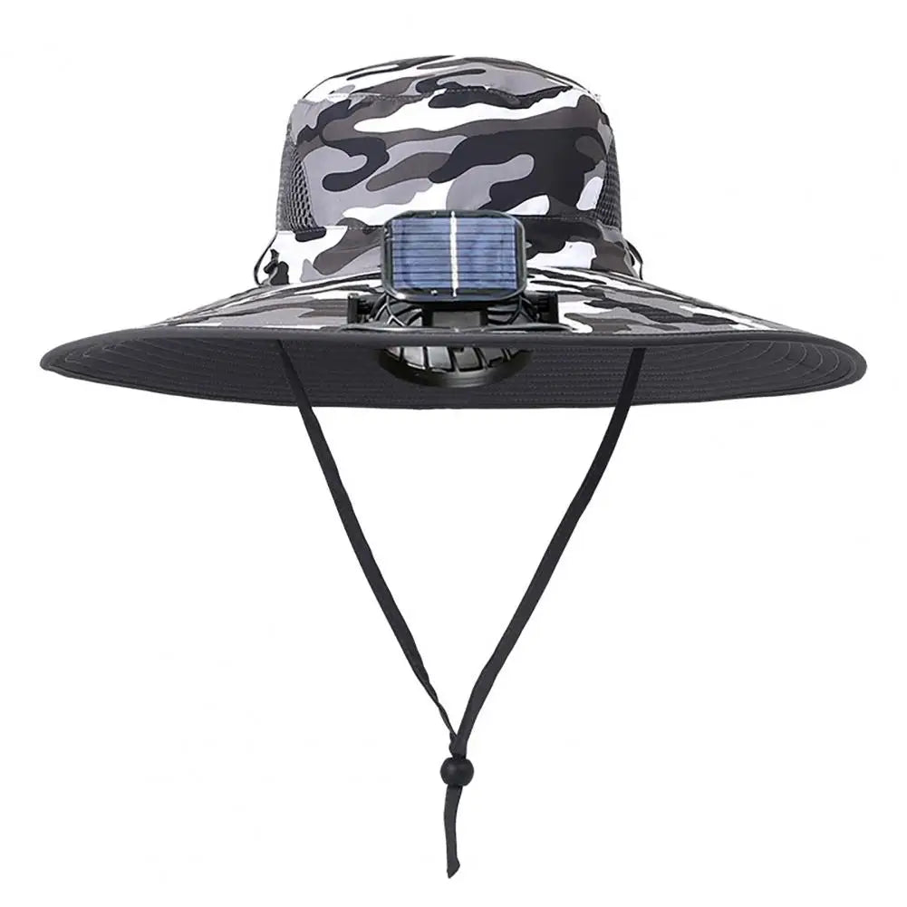Unisex Solar Fan Sun Hat – Wide Brim Cooling Hat with Dual Fans, USB & Solar Rechargeable, Waterproof Breathable Mesh for Fishing, Hiking, Gardening