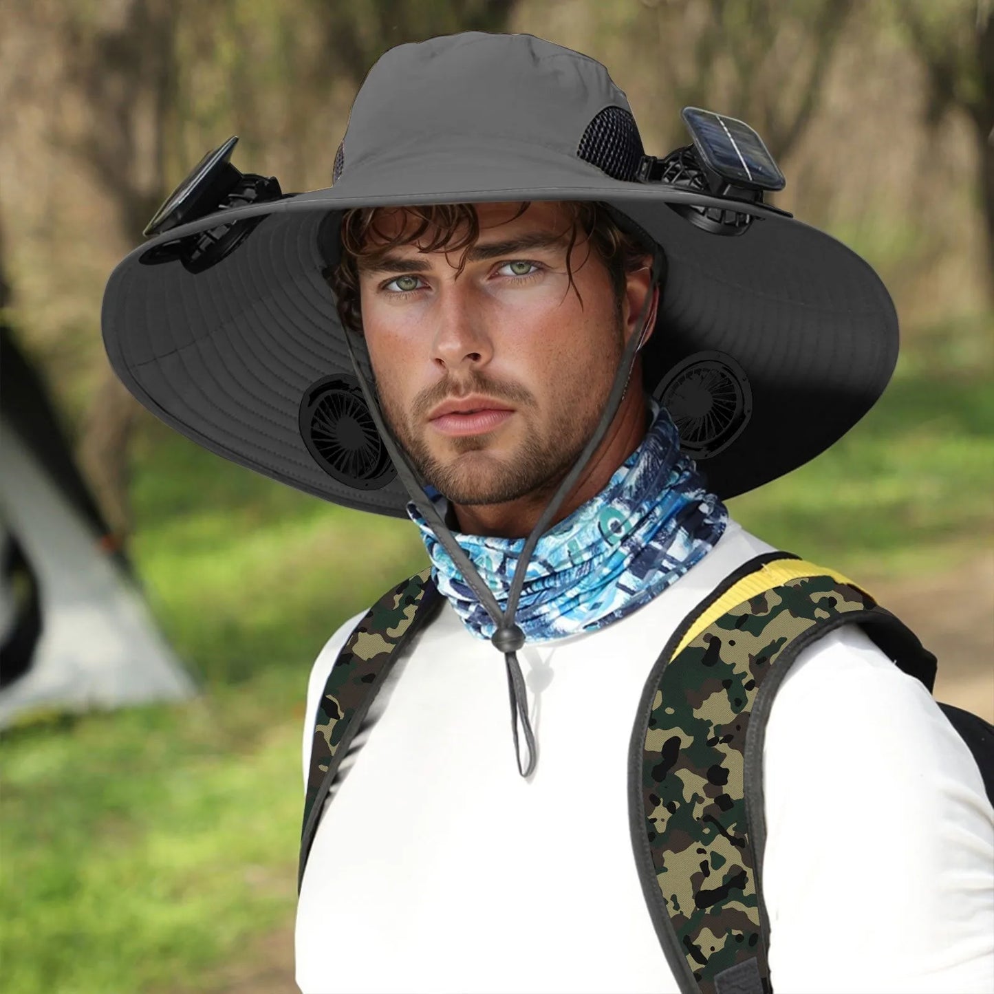 Outdoor Wide Brim Solar Fan Hat – USB & Solar Powered Hat with Adjustable Cooling Fan for Fishing, Hiking, Camping