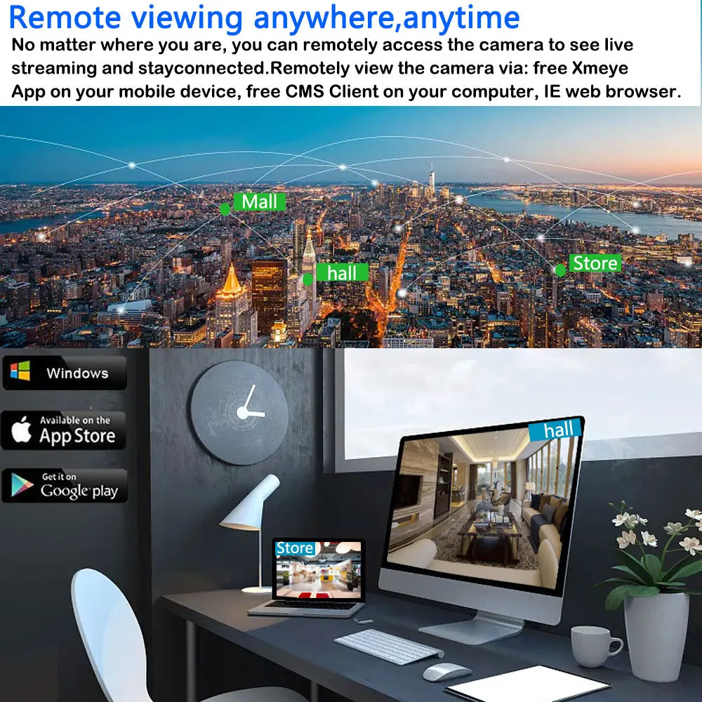 Devoccvo 8CH 8MP Analog Camera, Access live streaming from anywhere with XMEye app or CMS Client on mobile or computer.