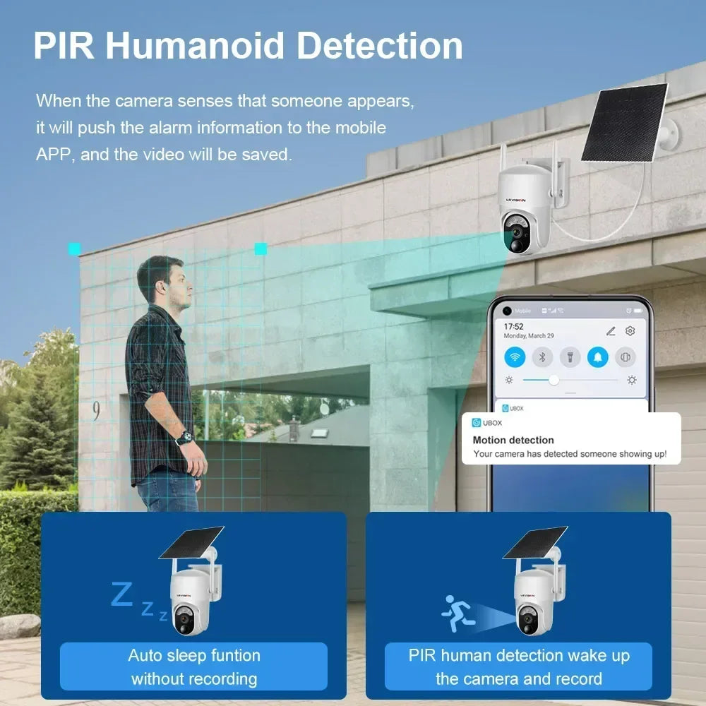 LS VISION 4MP Solar Camera, when the camera senses that someone appears it will push alarm information t0 the mobile