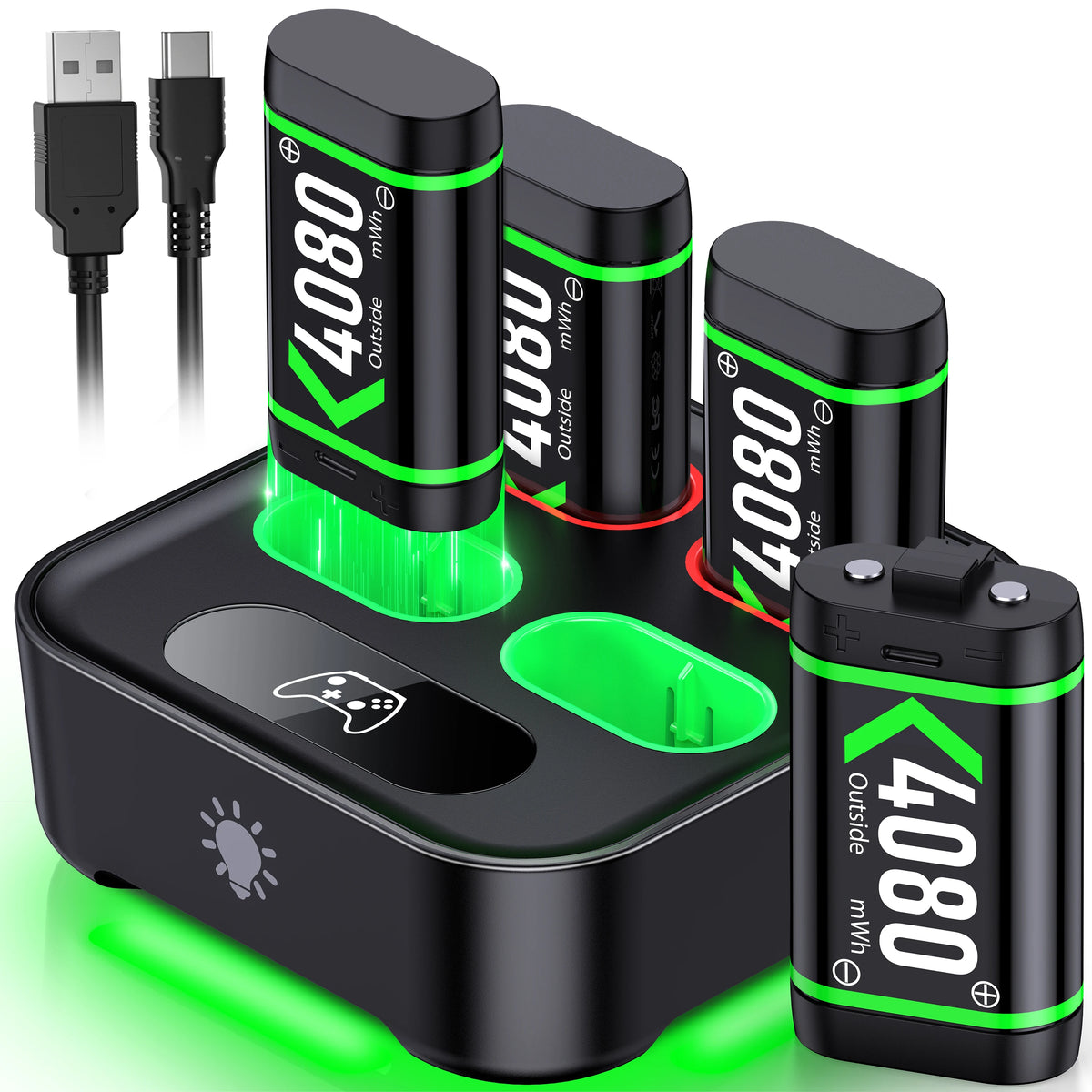 Rechargeable Battery for Xbox One Controller – 4×3600mWh Pack with Charging Station for Xbox One & Series X/S