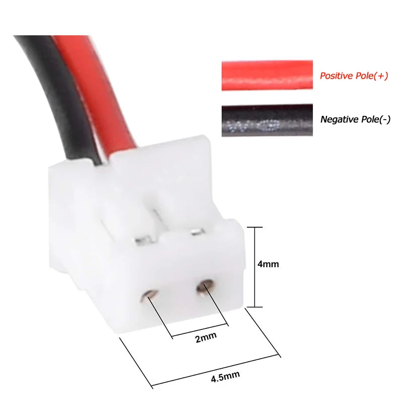 102050 3.7V Lipo Battery, 3.7V 1000mAh Li-Polymer battery with PH2.0 connector, labeled poles, compact size; ideal for small electronics requiring reliable power.
