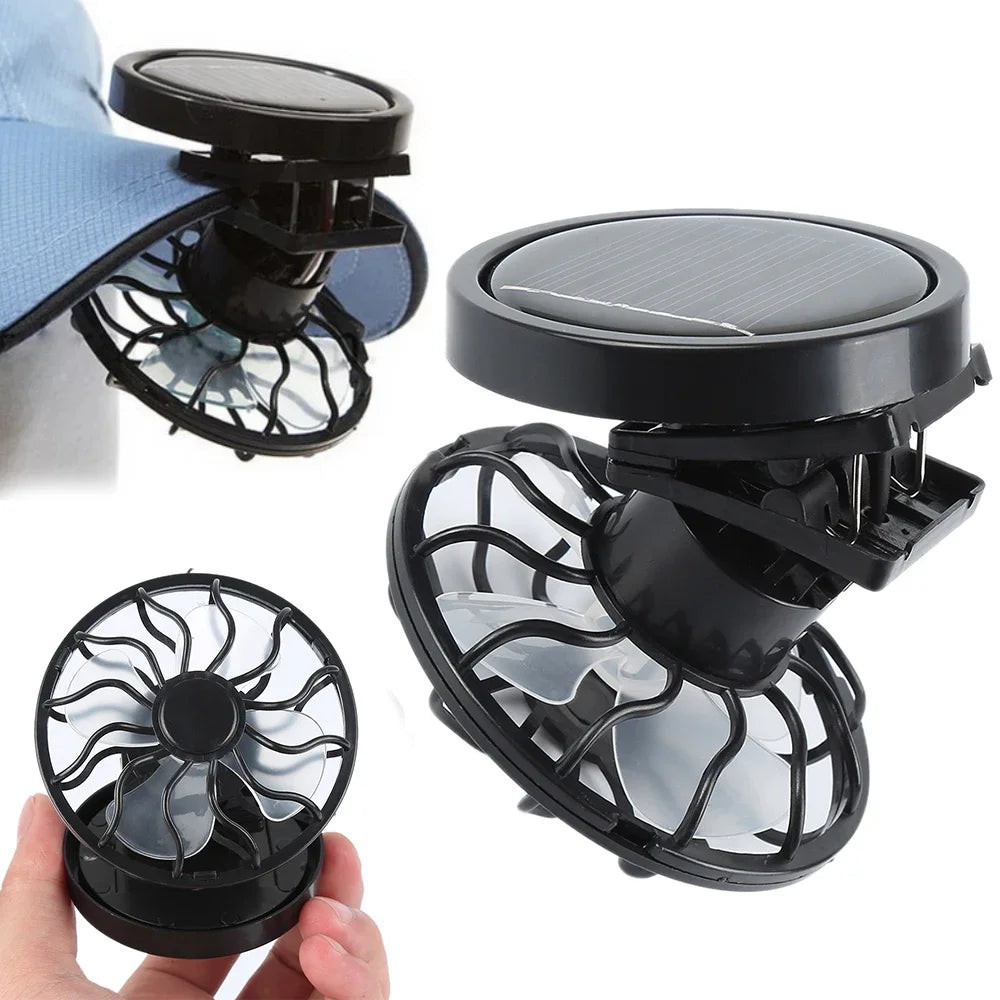Mini Solar Clip Fan for Hat – Portable 2800RPM Cooling Fan with Round Panel, Built-in Battery, Ideal for Travel, Hiking, Camping, Fishing, Golf