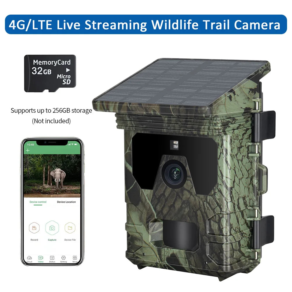 A solar trail camera for hunting with night vision and 256GB memory card support from Tomshoo.