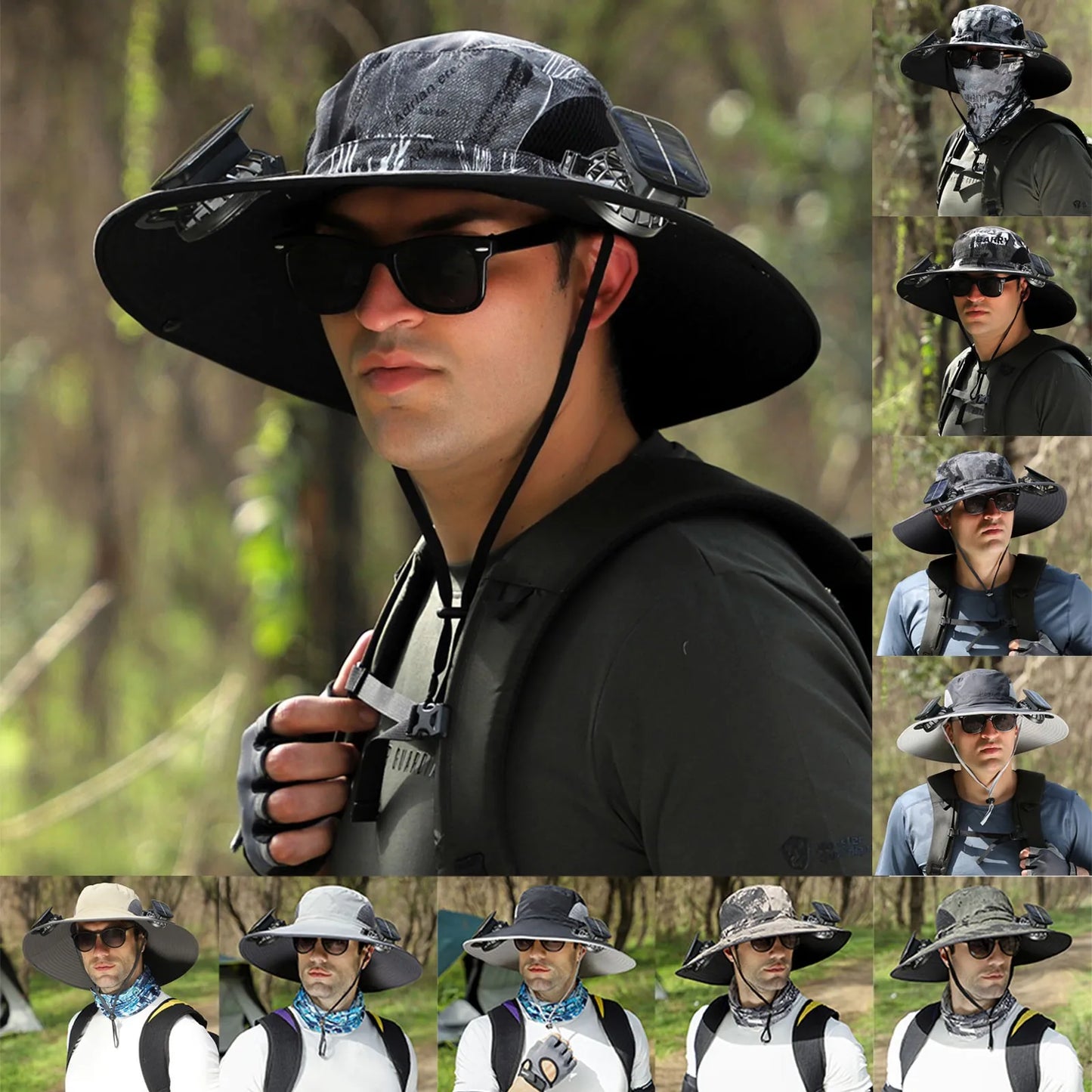 Outdoor Wide Brim Solar Fan Hat – USB & Solar Powered Hat with Adjustable Cooling Fan for Fishing, Hiking, Camping