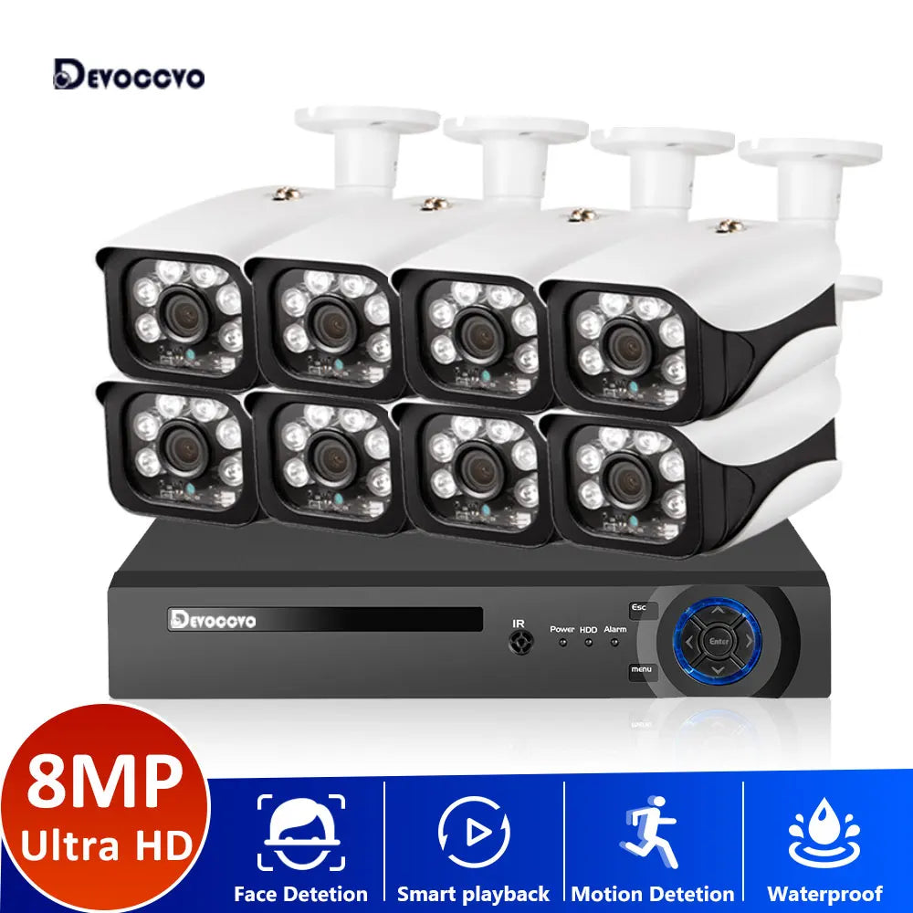 Devoccvo 8CH 8MP Analog Camera, Waterproof outdoor CCTV system with advanced features for reliable video surveillance.
