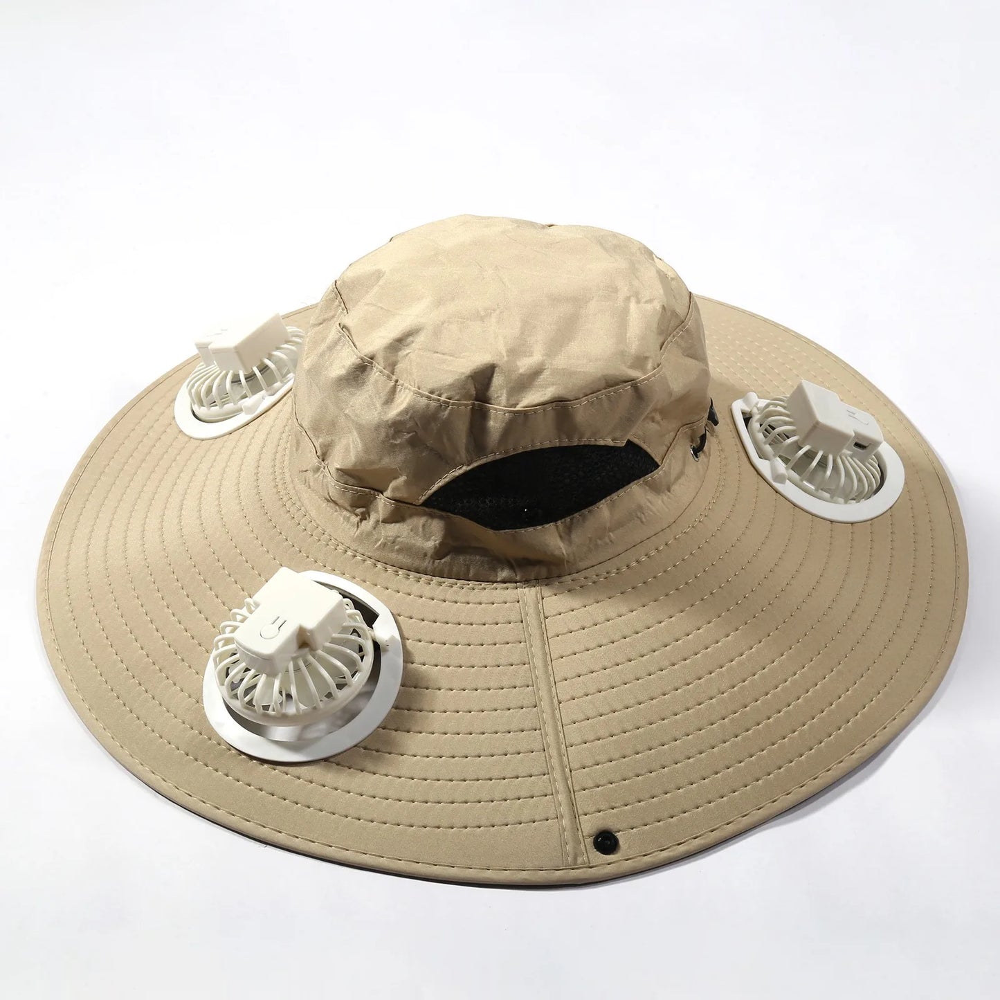 Outdoor Wide Brim Solar Fan Hat – USB & Solar Powered Hat with Adjustable Cooling Fan for Fishing, Hiking, Camping