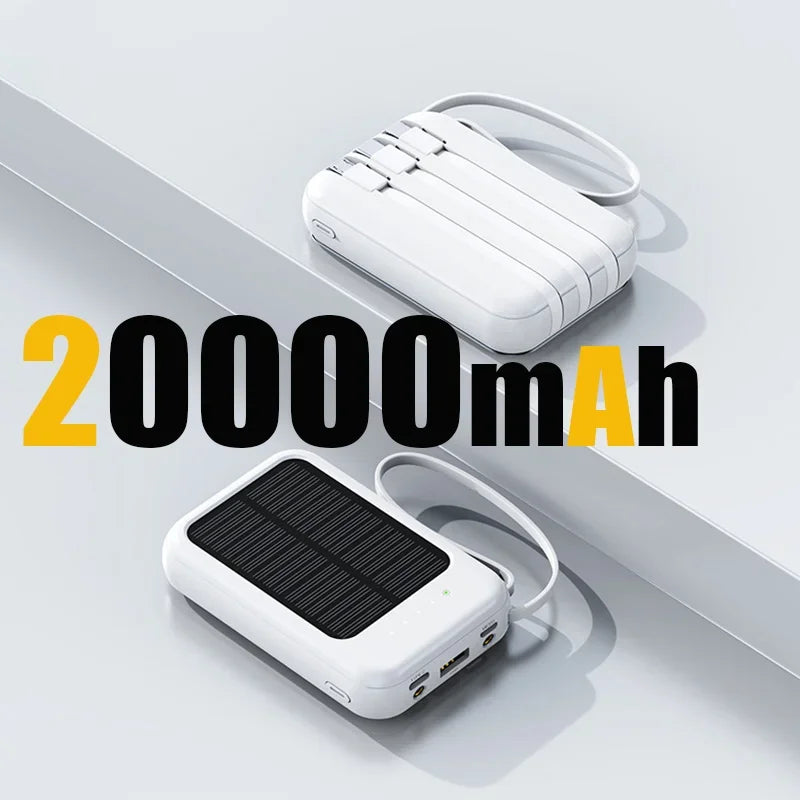 80000mAh Solar Power Bank with Built-in Cables & LED Light - Portable Charger for iPhone, Xiaomi, Samsung