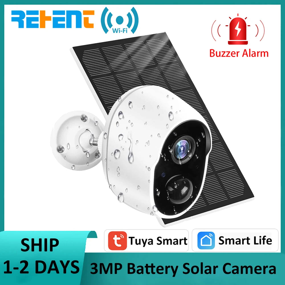 REHENT 3MP Solar Camera, 3ekenz Wi-Fi Buzzer Alarm SHIP Tuya Smart Smart Life