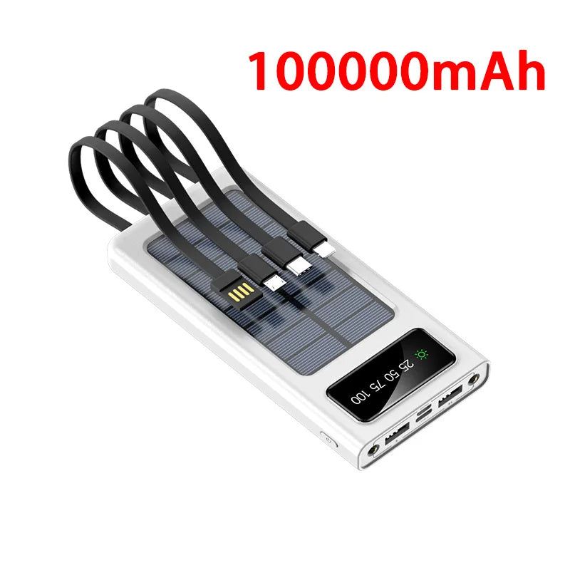 OnePlus 200000mAh Solar Power Bank – Built-in 4 Cables, Dual USB, LED Flashlight, Two-Way Quick Charge