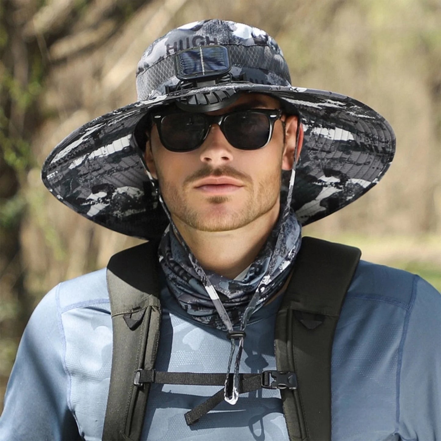 Men’s Solar Powered Wide Brim Sun Hat – Outdoor Fishing Hat with USB Charging Fan, Breathable Waterproof Fabric, UV Protection