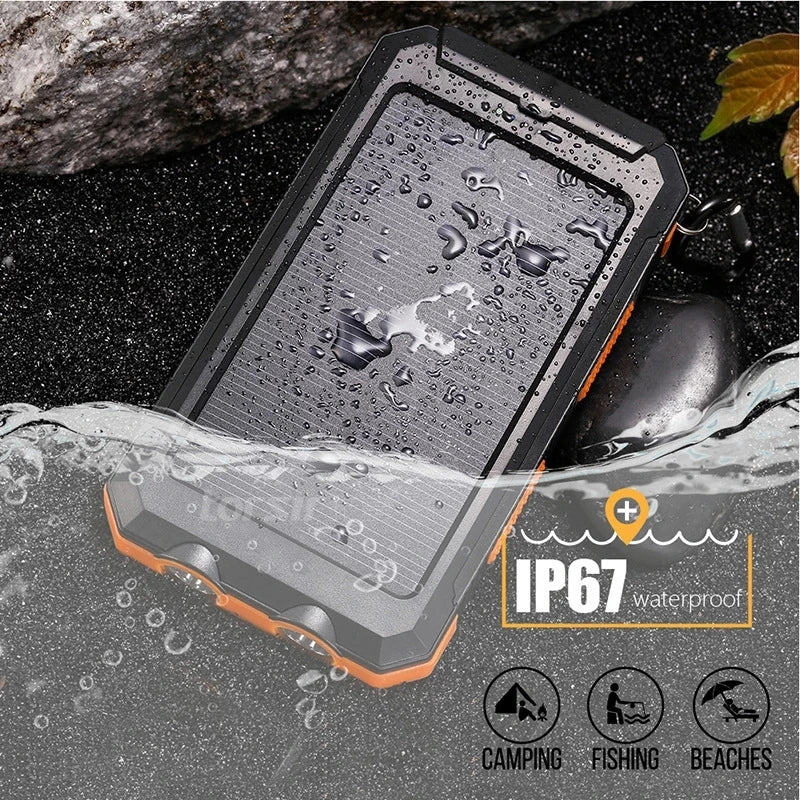 TSolar 80000mAh Solar Power Bank, IP67 waterproof solar power bank for camping, fishing, beaches with compass and LED light