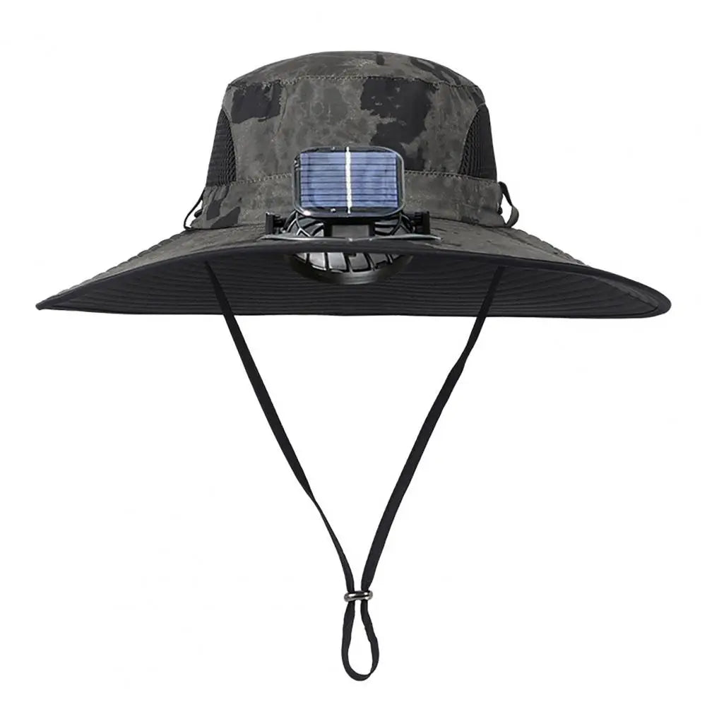 Unisex Solar Fan Sun Hat – Wide Brim Cooling Hat with Dual Fans, USB & Solar Rechargeable, Waterproof Breathable Mesh for Fishing, Hiking, Gardening