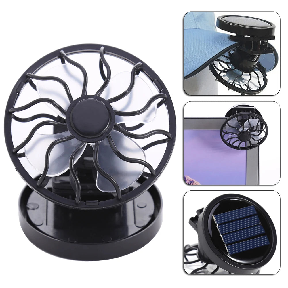 Mini Solar Clip Fan for Hat – Portable 2800RPM Cooling Fan with Round Panel, Built-in Battery, Ideal for Travel, Hiking, Camping, Fishing, Golf