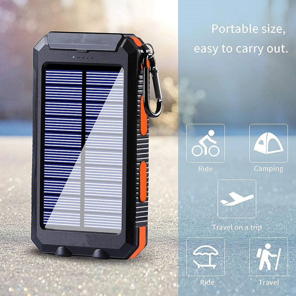 TSolar 80000mAh Solar Power Bank, Solar power bank with 80,000mAh, dual USB, waterproof, compass, LED light, ideal for outdoor use.