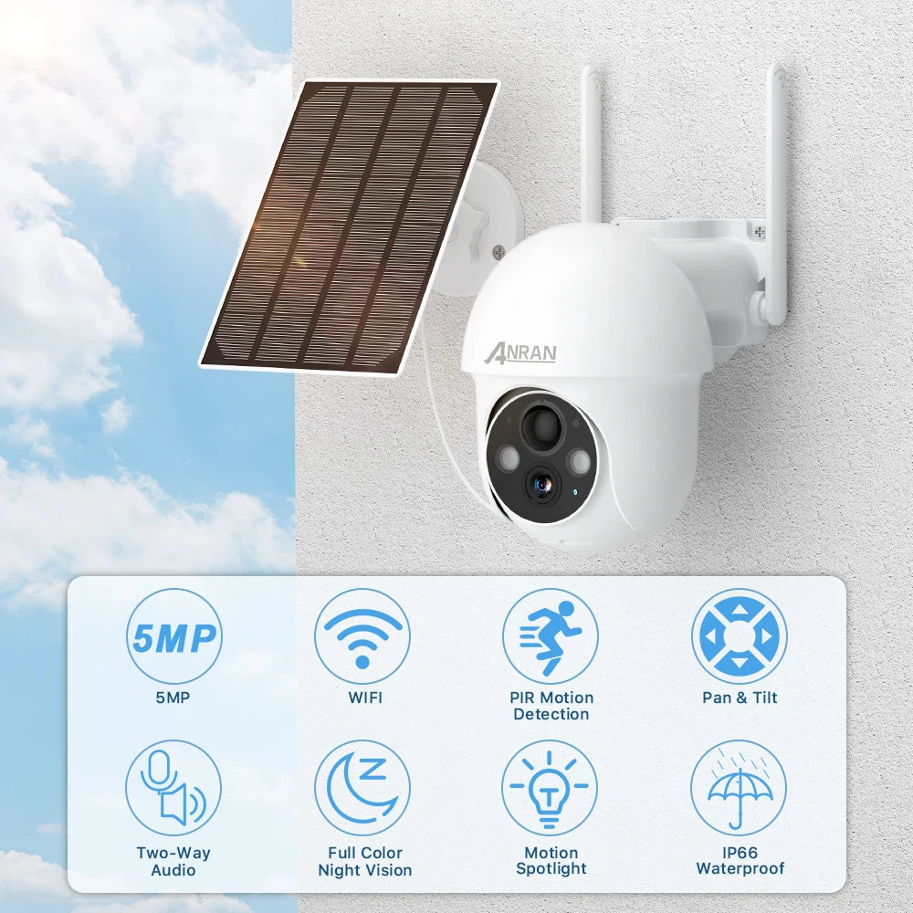 ANRAN Q3 Max 2.5K 5MP Solar Security Camera, ANRAN SMP 5MP WIFI PIR Motion Pan & Tilt