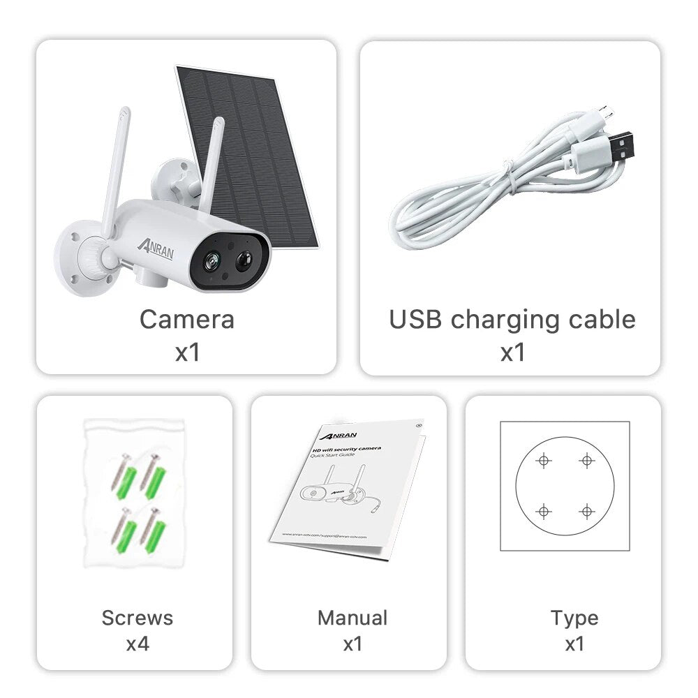 ANRAN S1 Pro 2K 3MP Solar Camera, Camera USB charging cable X1 x1 ictan Screws Manual Type