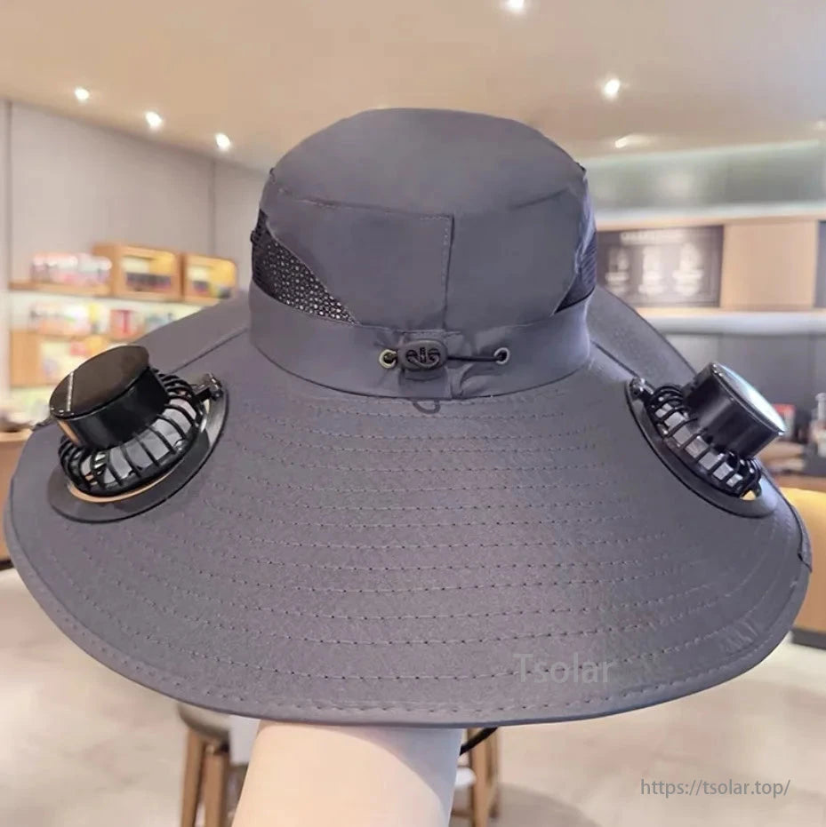 Men's Solar Fan Sun Hat – Wide Brim Quick-Dry Outdoor Cooling Hat with Dual Fans for Hiking, Fishing, Camping