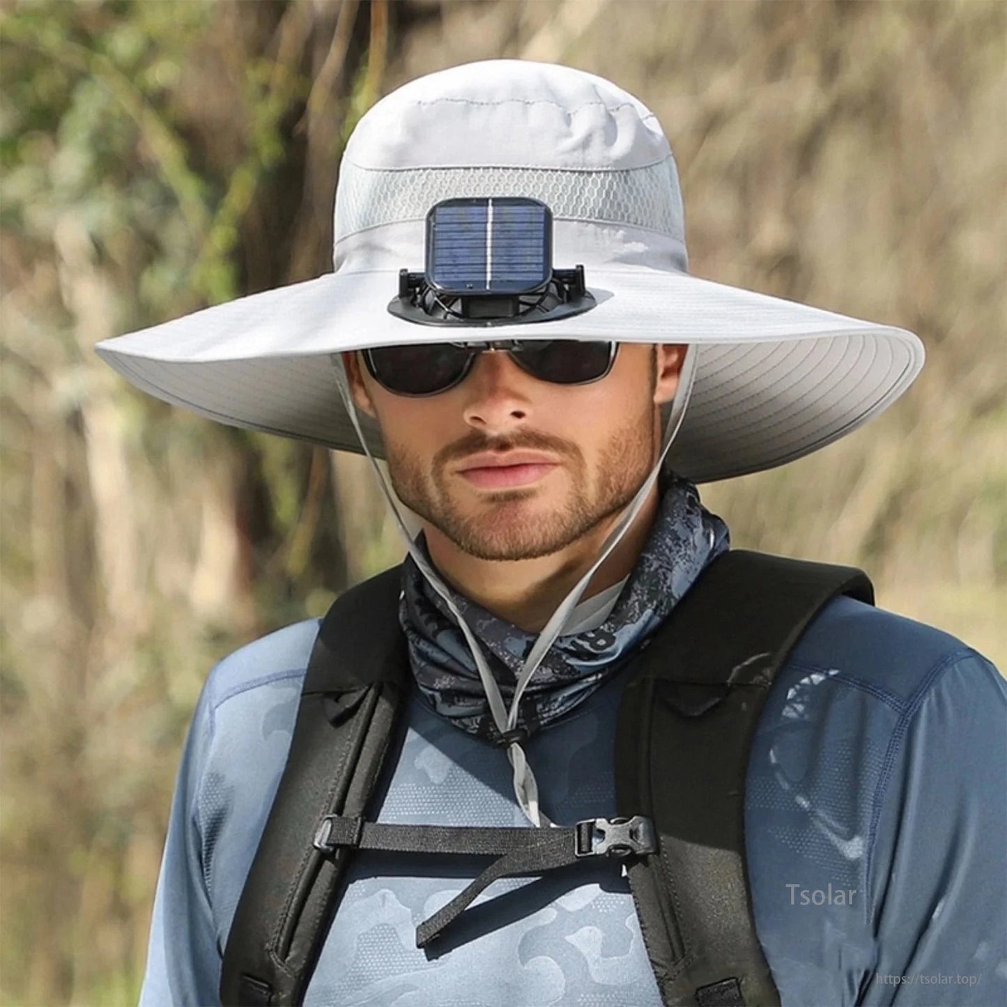 Men’s Solar Powered Wide Brim Sun Hat – Outdoor Fishing Hat with USB Charging Fan, Breathable Waterproof Fabric, UV Protection