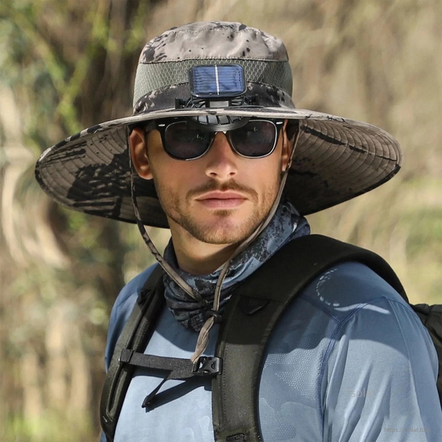 Men’s Solar Powered Wide Brim Sun Hat – Outdoor Fishing Hat with USB Charging Fan, Breathable Waterproof Fabric, UV Protection