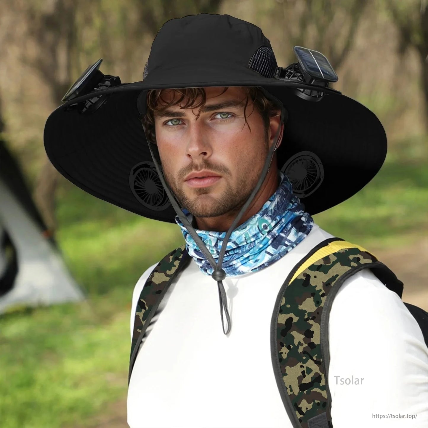 Outdoor Wide Brim Solar Fan Hat – USB & Solar Powered Hat with Adjustable Cooling Fan for Fishing, Hiking, Camping