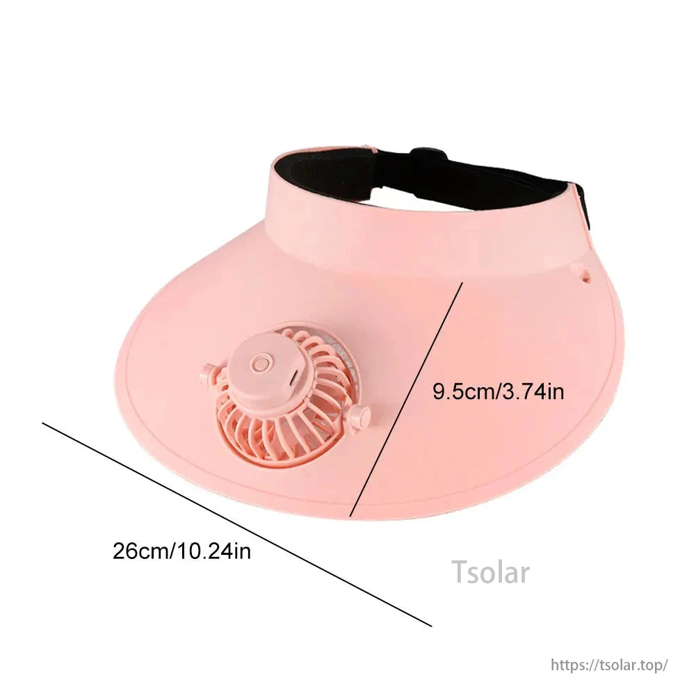 Women's Solar Fan Visor Hat, This hat provides UV protection and cooling via a rechargeable fan, perfect for outdoor activities. It measures 26cm x 9.5cm.