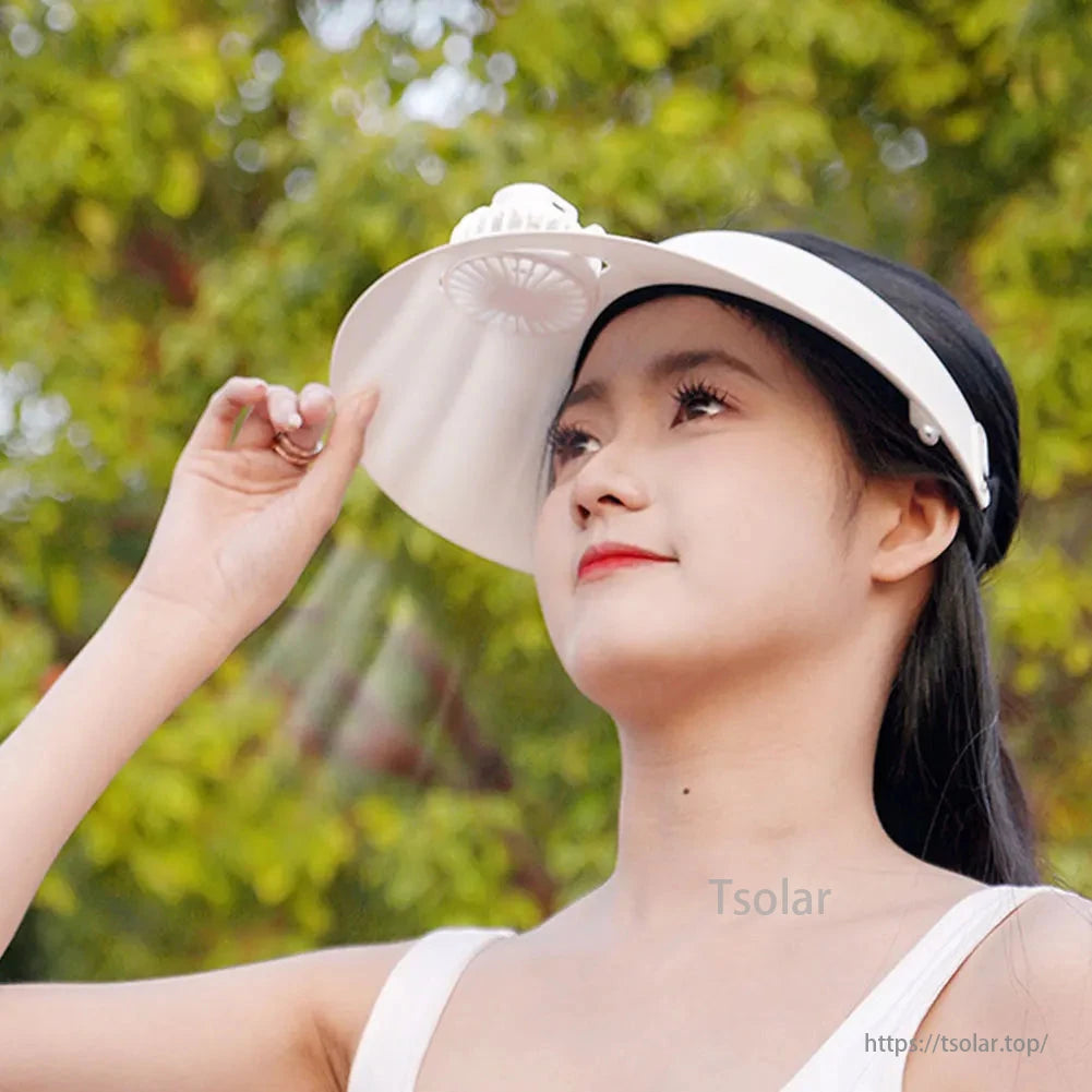 Women's Solar Fan Visor Hat – UV Protection Cooling Cap with USB Rechargeable Fan, 3-Speed Breathable Summer Sun Hat for Outdoor, Beach, Travel