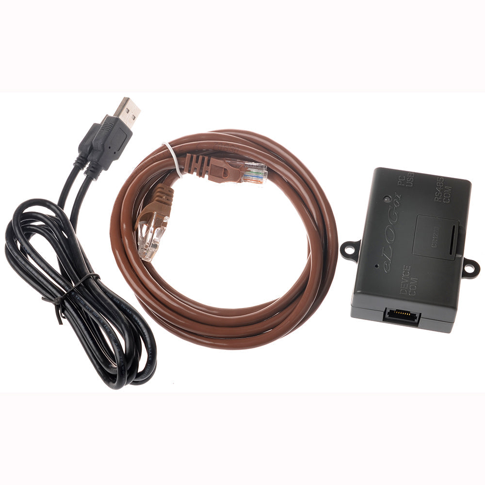 EPEVER eLOG01 RS485 to USB data logger kit with USB cable, RJ45 lead, and compact black module